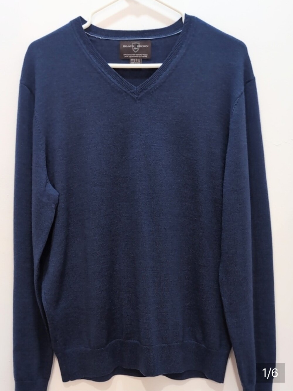 Black Brown 1826 Men's V‑Neck Extra Fine Wool Sweater L